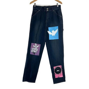 Riveted by Lee Hand Painted Jeans Size 10 Long Dark Wash Handmade Custom Bottoms